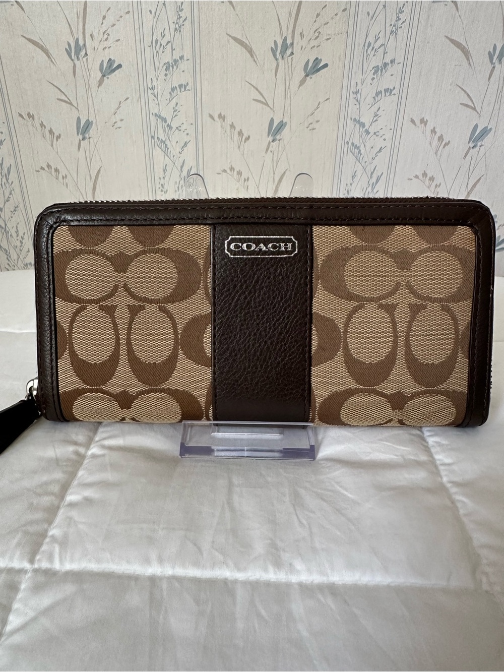 Coach Brown Signature Canvas Zip Wallet